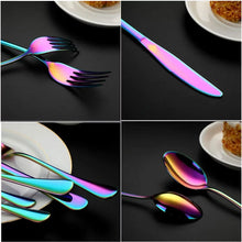 Load image into Gallery viewer, 24-Piece Stainless Steel Rainbow Flatware Set
