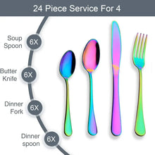 Load image into Gallery viewer, 24-Piece Stainless Steel Rainbow Flatware Set
