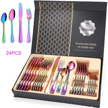 Load image into Gallery viewer, 24-Piece Stainless Steel Rainbow Flatware Set
