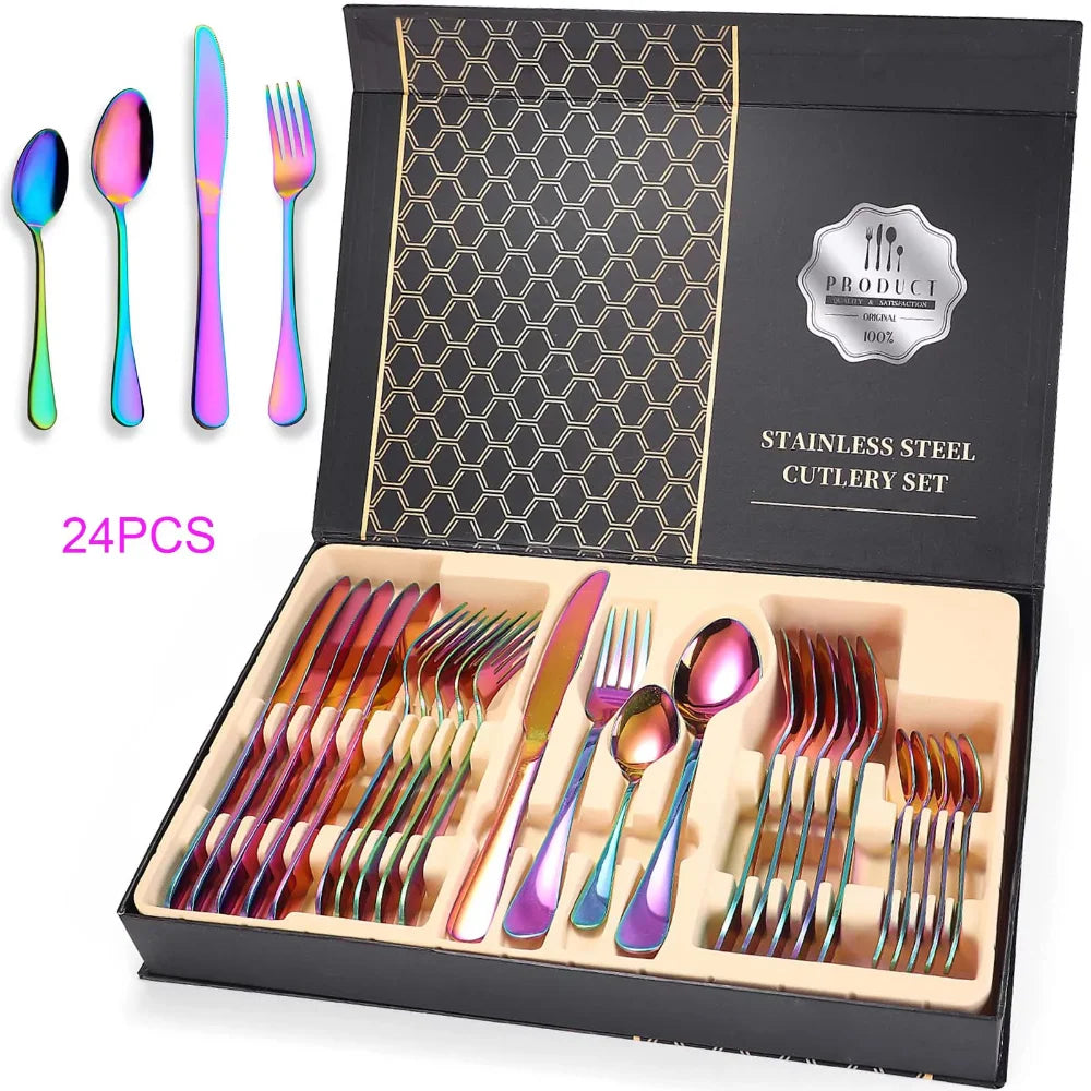 24-Piece Stainless Steel Rainbow Flatware Set